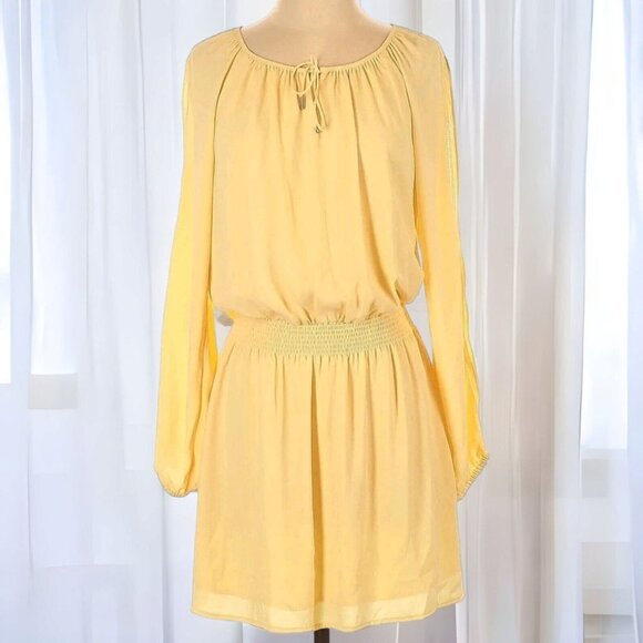 White House Black Market Women's Soft Yellow Smocked Dress Long Sleeve Size 8 - Picture 5 of 6